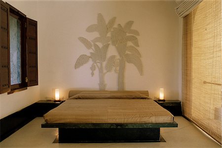 Bedroom suite with dramatic marble relief depiction of banana trees, Devi Garh Fort Palace Hotel, near Udaipur, Rajasthan state, India, Asia Stock Photo - Rights-Managed, Code: 841-02900673