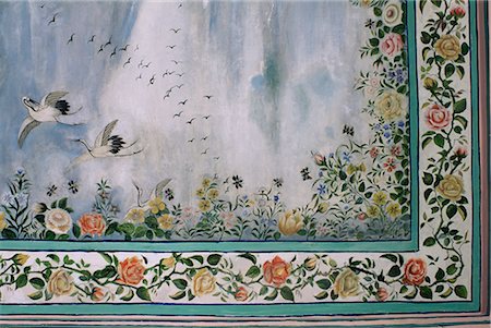 Detail of the finely painted walls in one of the bedroom suites, The Lake Palace, Udaipur, Rajasthan state, India, Asia Stock Photo - Rights-Managed, Code: 841-02900708