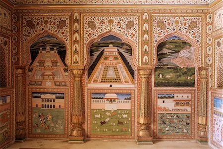 Detail of the fine wall paintings in the City Palace, Jaipur, Rajasthan state, India, Asia Stock Photo - Rights-Managed, Code: 841-02900719