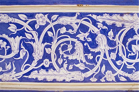 Abstract or stylized floral motif, chalk blue and white painted Mahal (hall), The City Palace, Jaipur, Rajasthan state, India, Asia Stock Photo - Rights-Managed, Code: 841-02900727