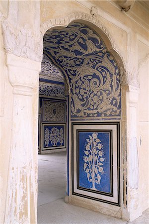 simsearch:841-02900540,k - Motif foral stylisé, craie bleue et blanche peinte Mahal (hall), état du City Palace, Jaipur, Rajasthan, Inde, Asie Photographie de stock - Rights-Managed, Code: 841-02900728