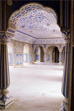 simsearch:841-02900540,k - Motif foral stylisé, craie bleue et blanche peinte Mahal (hall), état du City Palace, Jaipur, Rajasthan, Inde, Asie Photographie de stock - Rights-Managed, Code: 841-02900720