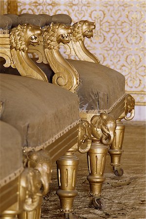 Detail of gilt chairs in the Durbar Hall, Sirohi Palace, Sirohi, Southern Rajasthan state, India, Asia Stock Photo - Rights-Managed, Code: 841-02900865