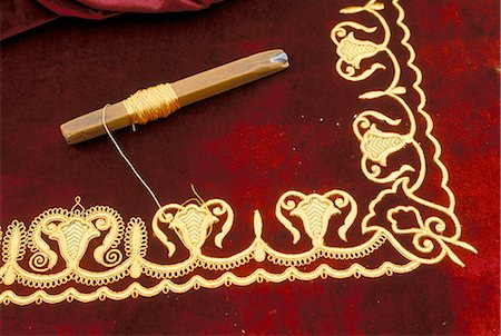 Close-up of gold work embroidery, Bokhara, Uzbekistan, Central Asia, Asia Stock Photo - Rights-Managed, Code: 841-02901383