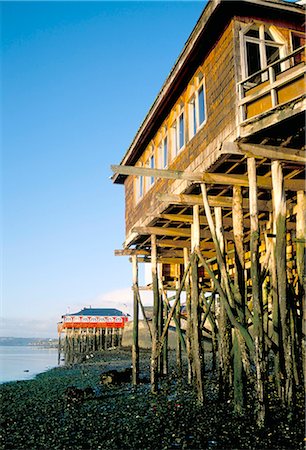 Stilted buildings, zone of Castro, Chiloe, Chile, South America Fotografie stock - Rights-Managed, Codice: 841-02901782