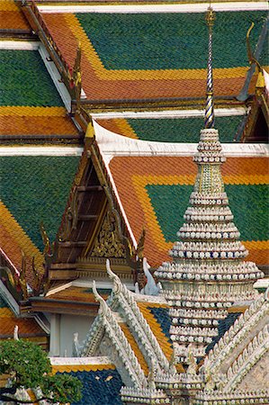 royal grand palace - Detail of decoration and tiles on the roof of the Royal Palace in Bangkok, Thailand, Southeast Asia, Asia Fotografie stock - Rights-Managed, Codice: 841-02902484
