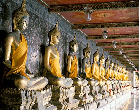 simsearch:841-07081538,k - Seated Buddha images, Wat Suthat, Bangkok, Thailand, Southeast Asia, Asia Stock Photo - Rights-Managed, Code: 841-02902613