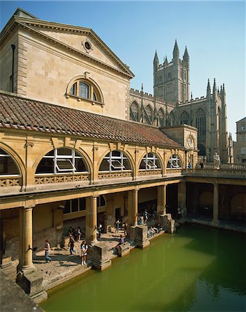 romans bath bath uk - The Roman Baths with the Abbey behind, Bath, UNESCO World Heritage Site, Avon, England, United Kingdom, Europe Stock Photo - Rights-Managed, Code: 841-02902680