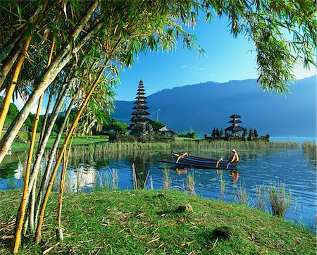 Outrigger canoe on Lake Bratan near Candikuning Temple on Bali, Indonesia, Southeast Asia, Asia Stock Photo - Rights-Managed, Code: 841-02903495