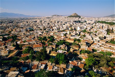 Vue à travers Athènes de Plaka vers la colline Lykavittos, Grèce, Europe Photographie de stock - Rights-Managed, Code: 841-02903566