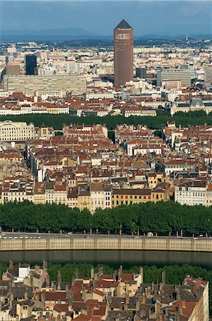 simsearch:841-02925394,k - Low aerial view from Basilique Notre Dame de Fourviere over houses, tower blocks and commercial buildings of Lyon, the Rhone Valley, Rhone Alpes, France, Europe Stock Photo - Rights-Managed, Code: 841-02915098