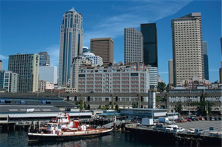 Downtown waterfront and ferry harbour, Seattle, Washington state, United States of America, North America Stock Photo - Rights-Managed, Code: 841-02915663