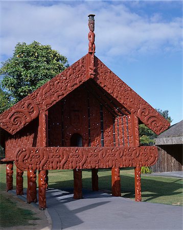 Extérieur de maison Maori, Whakarewarewa, North Island, Nouvelle-Zélande, Rotorua, Pacifique Photographie de stock - Rights-Managed, Code: 841-02916089