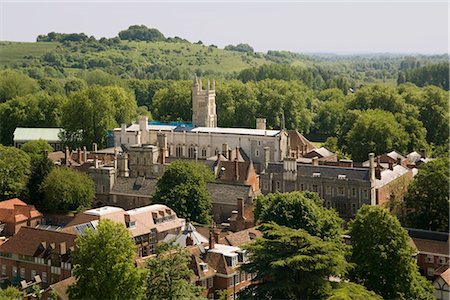 Winchester College from cathedral tower, Hampshire, England, United Kingdom, Europe Fotografie stock - Rights-Managed, Codice: 841-02916267