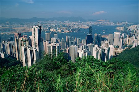 View from Victoria Peak over the city skyline of Hong Kong Island to Kowloon in the distance, Hong Kong, China, Asia Foto de stock - Con derechos protegidos, Código: 841-02916443