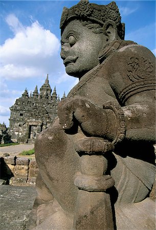 Dwarapala (temple guardian) standing in the Plaosan Lor compound, Plaosan Temples, near Prambanan, island of Java, Indonesia, Southeast Asia, Asia Stock Photo - Rights-Managed, Code: 841-02916553