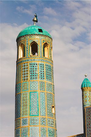 Minaret, Shrine of Hazrat Ali, who was assassinated in 661, Mazar-I-Sharif, Balkh province, Afghanistan, Asia Stock Photo - Rights-Managed, Code: 841-02916758