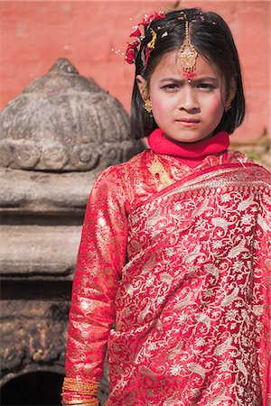 Portriat of a young girl, Kumari (Living Goddess festival), Durbar Square, Kathmandu, Nepal, Asia Stock Photo - Rights-Managed, Code: 841-02917288