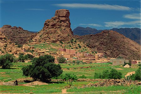 Village of Aguard Oudad and Chapeau de Napoleon rocks near Tafraoute, Morocco, North Africa, Africa Stock Photo - Rights-Managed, Code: 841-02917776