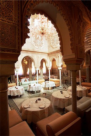 simsearch:841-03031488,k - Interior view of Moroccan Restaurant, La Mamounia Hotel, Marrakech, Morocco, North Africa Stock Photo - Rights-Managed, Code: 841-02917921