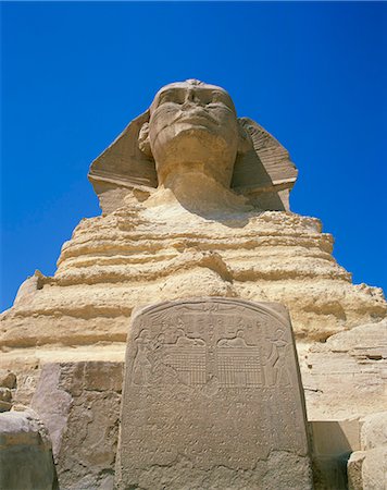 sphinx egypt - The Great Sphinx and tablet or stela, Giza, UNESCO World Heritage Site, Cairo, Egypt, North Africa, Africa Stock Photo - Rights-Managed, Code: 841-02918432