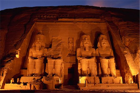 Colossi of Ramses II, floodlit, Great Temple of Ramses II, Abu Simbel, UNESCO World Heritage Site, Egypt, North Africa, Africa Stock Photo - Rights-Managed, Code: 841-02924502