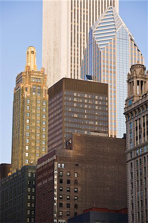 sunny chicago - Old and modern skyscrapers, on the left is the Carbon and Carbide Building, Chicago, Illinois, United States of America, North America Stock Photo - Rights-Managed, Code: 841-02925083