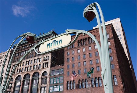 sunny chicago - Metra rail system, station sign in the style of the Paris Metro, Chicago, Illinois, United States of America, North America Stock Photo - Rights-Managed, Code: 841-02925118