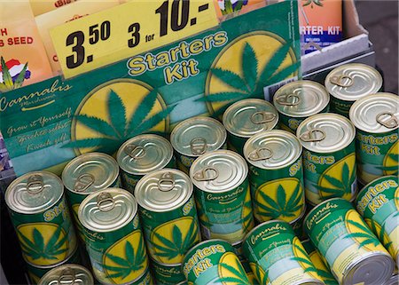 Cannabis seed starter kits for sale in the Bloemenmarkt flower market, Amsterdam, Netherlands, Europe Stock Photo - Rights-Managed, Code: 841-02925262