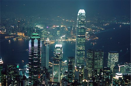 simsearch:841-02924578,k - Two IFC Building on right and skyline at night, from Hong Kong Island, Hong Kong, China, Asia Stock Photo - Rights-Managed, Code: 841-02925352
