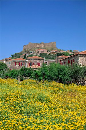 Burg über der Stadt von Molyvos, Lesbos, Nördliche Ägäis, griechische Inseln, Griechenland, Europa Stockbilder - Lizenzpflichtiges, Bildnummer: 841-02925714