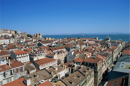Aerial view over city skyline, from the Santa Justa Lift, Lisbon, Portugal, Europe Stock Photo - Rights-Managed, Code: 841-02925741