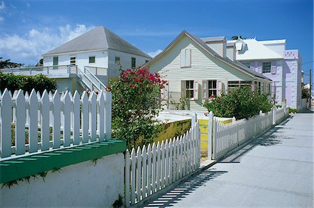 Quiet street scene and houses, New Plymouth, Green Turtle Cay, Bahamas, West Indies, Central America Stock Photo - Rights-Managed, Code: 841-02925793