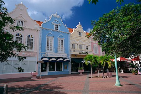 Dutch style colonial building facades, Oranjestad, Aruba, West Indies, Caribbean, Central America Stock Photo - Rights-Managed, Code: 841-02920328