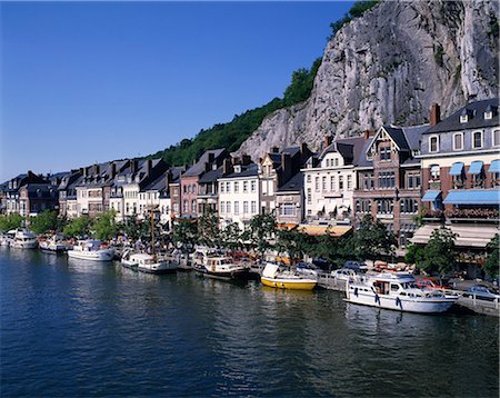 dinant - Boats line the waterfront on the River Meuse in the old town of Dinant in the Ardennes, Belgium, Europe Stock Photo - Rights-Managed, Code: 841-02923674