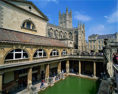 The Roman Baths with the Abbey behind, Bath, UNESCO World Heritage Site, Avon, England, United Kingdom, Europe Foto de stock - Con derechos protegidos, Código: 841-02944393