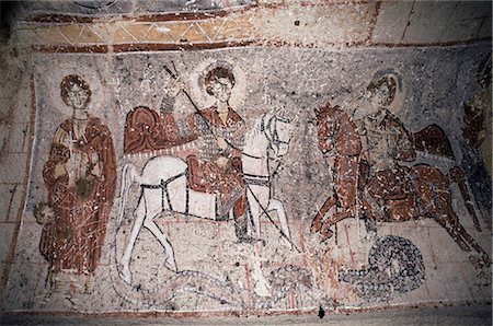 simsearch:841-02710834,k - Fresco in Church of the Serpent, figure could be St. George, Goreme, Cappadocia, Anatolia, Turkey, Asia Minor, Eurasia Stock Photo - Rights-Managed, Code: 841-02944698