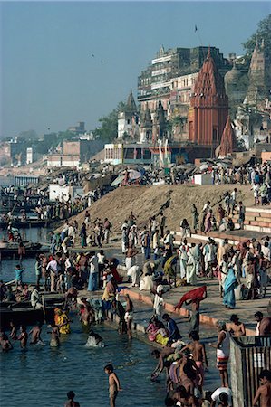 Ghâts sur le Gange, Varanasi, Uttar Pradesh, l'état en Inde, Asie Photographie de stock - Rights-Managed, Code: 841-02944892