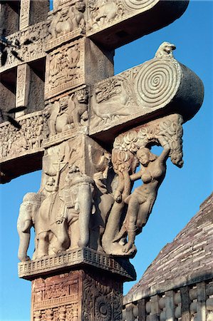 Detail of East Gateway of the Great Stupa, Sanchi, UNESCO World Heritage Site, near Bhopal, Madhya Pradesh state, India, Asia Stock Photo - Rights-Managed, Code: 841-02944944