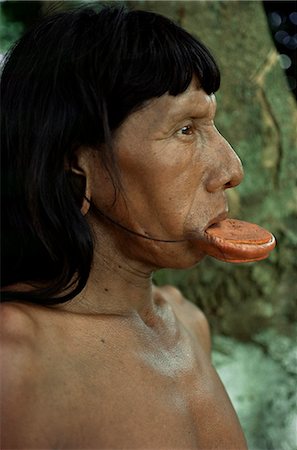 south american indigenous tribes - Suya with lip plate, Xingu, Brazil, South America Stock Photo - Rights-Managed, Code: 841-02945423