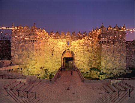 Porte de Damas, au crépuscule, vieille ville, patrimoine mondial de l'UNESCO, Jérusalem, Israël, Moyen-Orient Photographie de stock - Rights-Managed, Code: 841-02945634