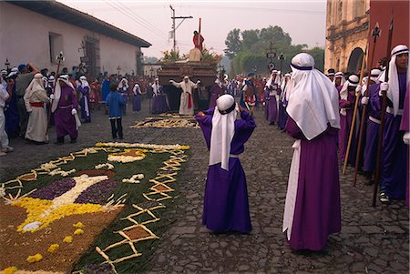 semana santa - Christ's Calvary in Good Friday procession over street carpet, Antigua, Western Highlands, Guatemala, Central America Stock Photo - Rights-Managed, Code: 841-02945786