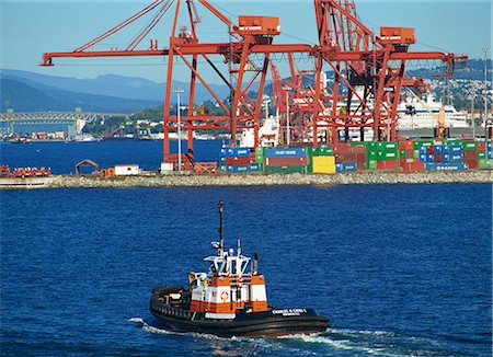 simsearch:841-02824677,k - Harbour tug with containers and cranes in the background, in Vancouver, British Columbia, Canada, North America Stock Photo - Rights-Managed, Code: 841-02945799