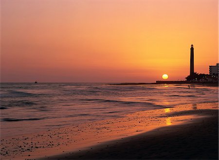 Playa de Maspalomas and lighthouse at sunset, Gran Canaria, Canary Islands, Spain, Atlantic, Europe Foto de stock - Con derechos protegidos, Código: 841-02946153