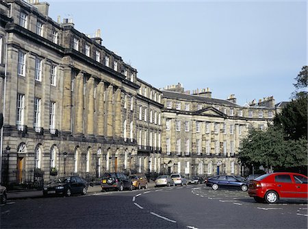 Crescent of Georgian buildings, Moray Place, typical classical architecture of the Georgian New Town area, UNESCO World Heritage Site, Edinburgh, Lothian, Scotland, United Kingdom, Europe Stock Photo - Rights-Managed, Code: 841-02946176