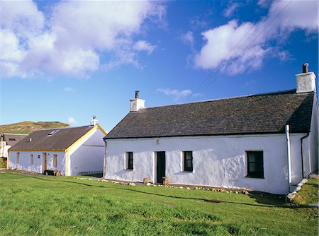 single storey - Quarriers' cottages, two of the many white slate-roofed cottages indicative of the slate industry from 1745 to 1881, Easdale Island, Argyll and Bute, Scotland, United Kingdom, Europe Stock Photo - Rights-Managed, Code: 841-02946187