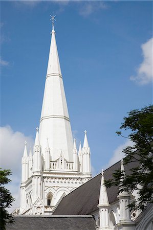 simsearch:841-02993968,k - White steeple, pinnacles and roof of St. Andrews Anglican Cathedral, built in 1862 in Neo-Gothic style, Central area, Singapore, Southeast Asia, Asia Foto de stock - Con derechos protegidos, Código: 841-02946322