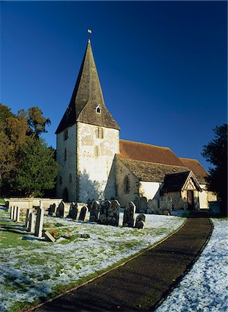 simsearch:841-02830845,k - Church of St. John the Evangelist, a 12th century church built on Saxon site, after light snow, Bury, West Sussex, England, United Kingdom, Europe Stock Photo - Rights-Managed, Code: 841-02946403