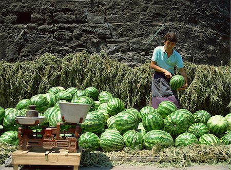 Watermelons for sale on a street corner, Istanbul, Turkey, Europe Stock Photo - Rights-Managed, Code: 841-02946477