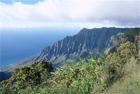 PUU O Kila lookout sur la côte de Na Pali, Kauai, Hawaii, Hawaii, États-Unis d'Amérique (États-Unis), en Amérique du Nord Photographie de stock - Rights-Managed, Code: 841-02946830
